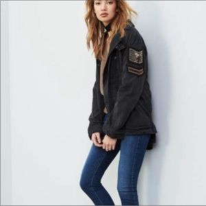 Free People Embellished Military Utility Shirt Jacket